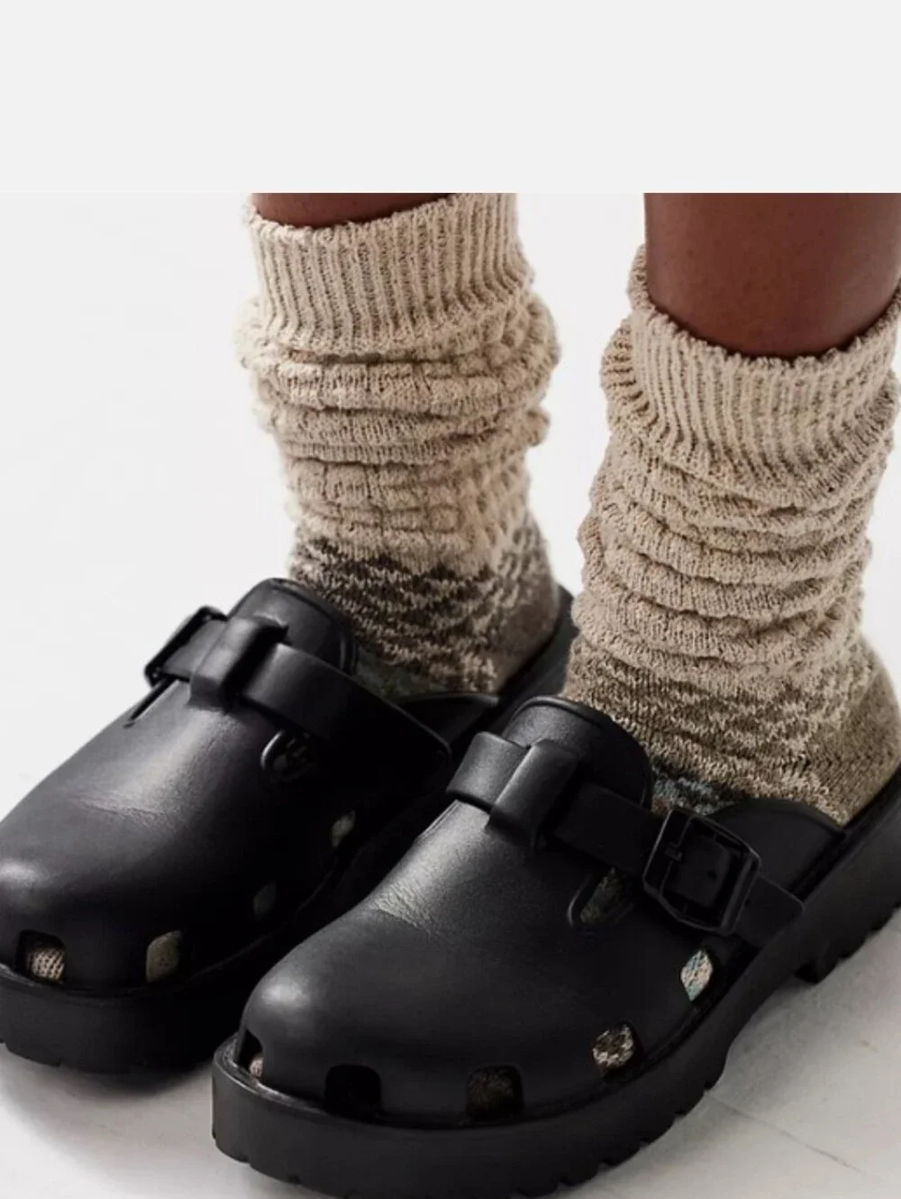 Free People Black Chunky Clog Mules